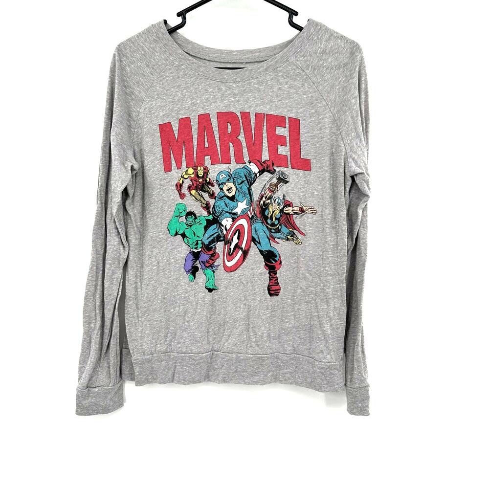 Marvel Size Medium‎ Shirt Gray Long Sleeve Tee Graphic Print Avengers Casual